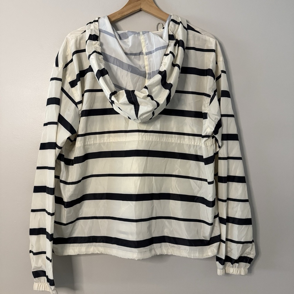 Thread & Supply Hooded Pullover Windbreaker Black Ivory Stripe Sz L NWT MSRP $66 - Picture 11 of 11